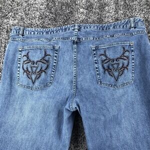 Harley-Davidson Jeans Womens 22 Blue Med Wash Relaxed Bootcut Tribal Embroidered